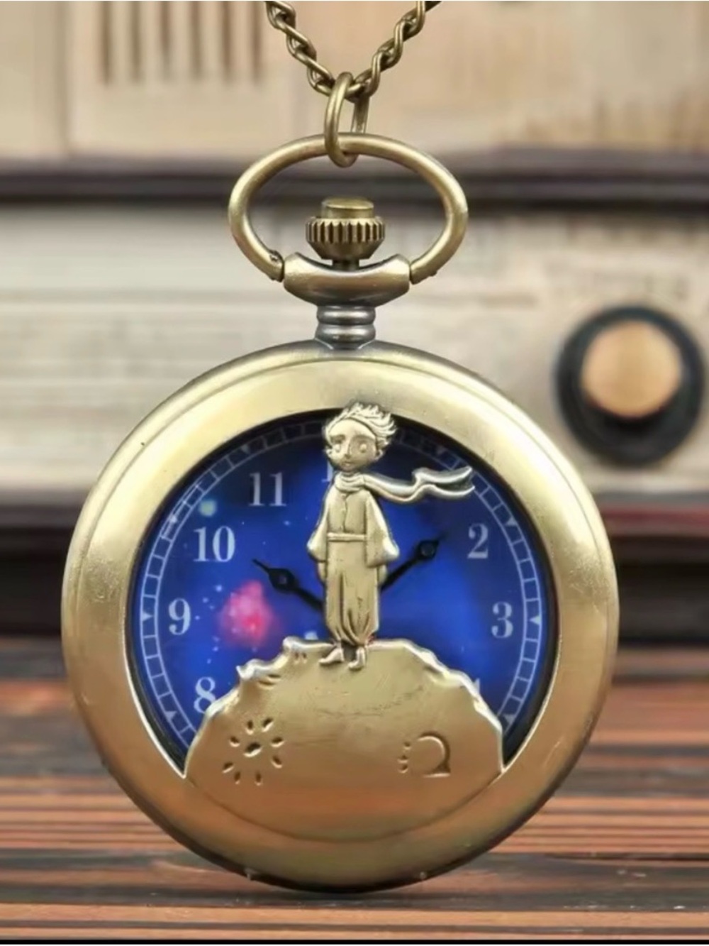 Pocket Watch Vintage Bronze Hollow Design Little Prince Necklace Pendant - Picture 5 of 6